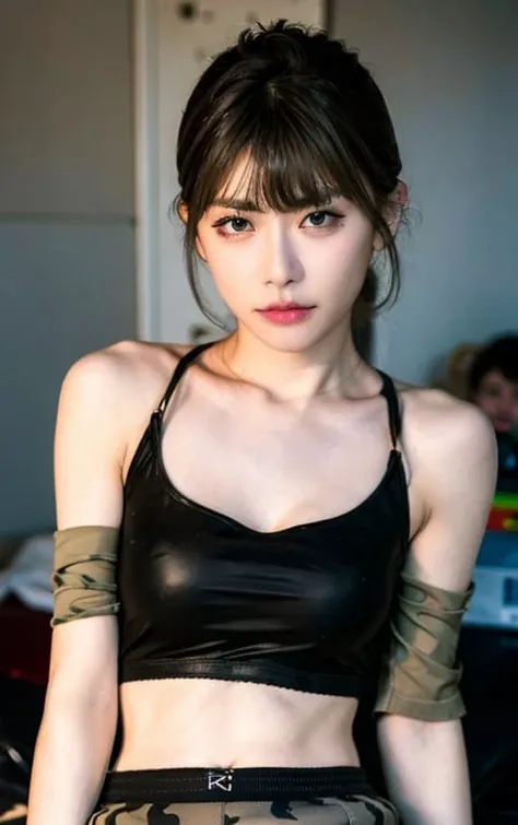 <lora:ZhouShuyi:0.9>, (8k, RAW photo, photorealistic:1.25), ZhouShuyi, 1girl,(Bare navel), (Bare stomach), black military uniform, full body, (eyelashes, gloss-face, best quality, ultra highres, depth of field, chromatic aberration, caustics, Broad lighting, natural shading, 85mm, f/1.4, ISO 200, 1/160s:0.75)