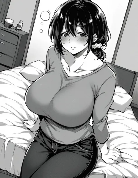 score_9, score_8_superior, score_7_superior, sauce_anime,
ringoyamiyoshi, miyoshi, Long Hair, bangs, Braiding, Glasses, twin Braidings, Monochrome, grayscale,
Long sleeve, belly button, sweater, turtleneck, turtleneck sweater, skirt, long skirt,
indoor, bed, bed room, ~ side, blush, Drunk,
View your viewers, alone, Dutch Angle, Cowboy Shot,