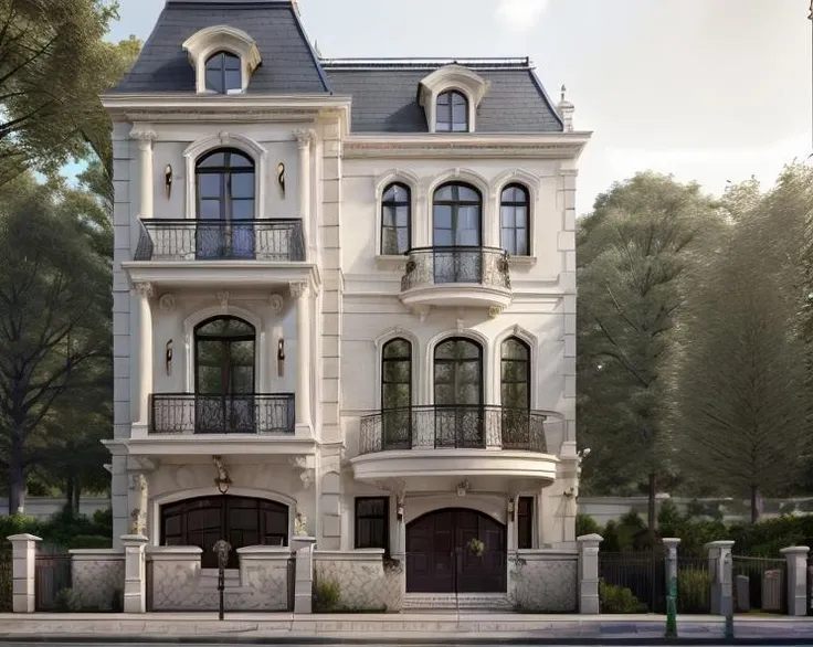 masterpiece, (photorealistic:1.2), best quality, ultra high res, exterior,architechture,modern house,white wall, glass windows,,trees,traffic road,design,trees around, blue sky,in the style of realistic hyper-detailed rendering, 32k uhd, luxury neoclassical villa, in the style of neoclassical scenes, hallyu, white, (dark navy roof:1.2), daylight, decorative art nouveau, les nabis,
<lora:neoclassical villa - PHK:0.6>, masterpiece,ultra realistic,32k,extremely detailed CG unity 8k wallpaper, best quality