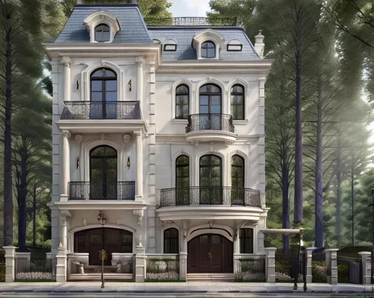 masterpiece, (photorealistic:1.2), best quality, ultra high res, exterior,architechture,modern house,white wall, glass windows,,trees,traffic road,design,trees around, blue sky,in the style of realistic hyper-detailed rendering, 32k uhd, luxury neoclassical villa, in the style of neoclassical scenes, hallyu, white, (dark navy roof:1.2), daylight, decorative art nouveau, les nabis,
<lora:neoclassical villa - PHK:0.6>, masterpiece,ultra realistic,32k,extremely detailed CG unity 8k wallpaper, best quality