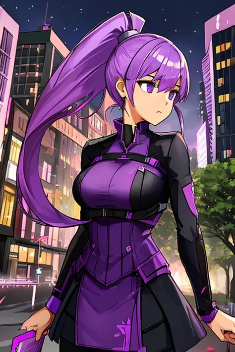 female, Advent Purple,  city, folded ponytail