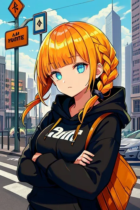 female, Hoodie , Road Sign
, city, braided bangs, simple