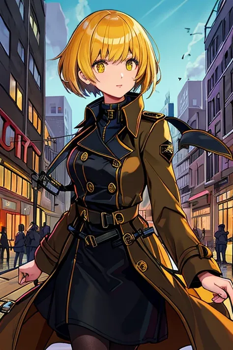 female, Trench Coat,  city, crew cut