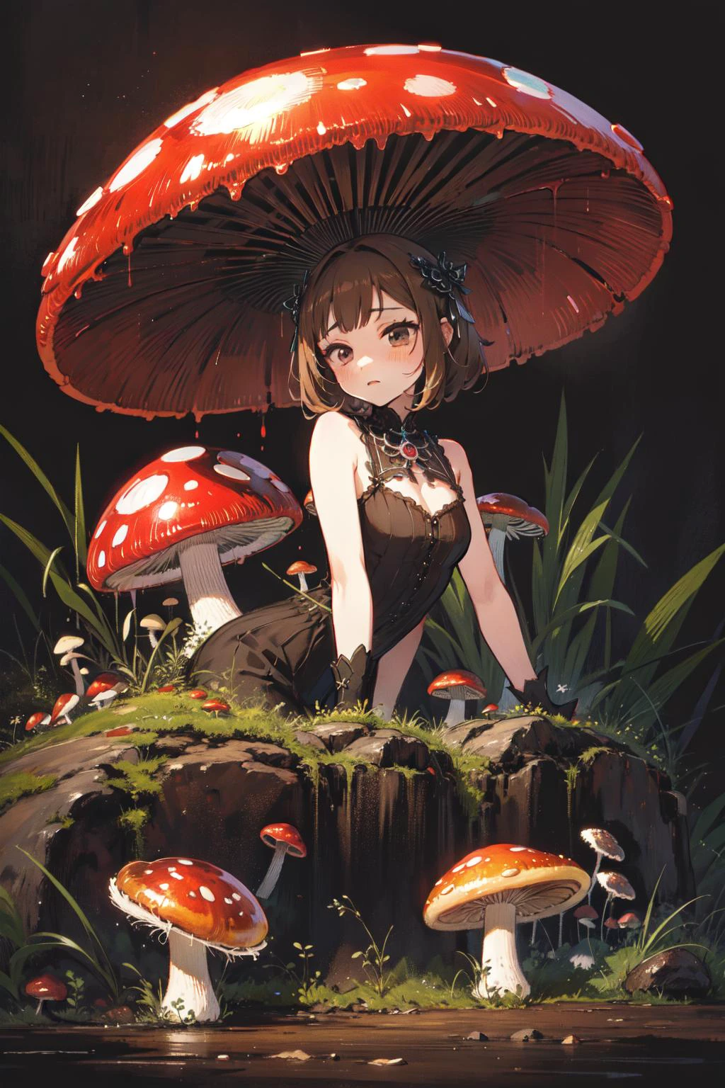 (extremely detailed CG unity 16k wallpaper,:1.3),
(nonrepresentational art,vivid color, wide angle, visual kei,very rough strip:1.3),
style of decadent illustrations,meiji art,
pixelated chaos,lith printing,
ultra high res,
<lora:Mushroom:0.5> (1girl,bright brown mushroom,monster girl:1.5)
