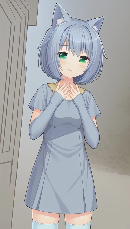 niunai,masterpiece, best quality, white kneehighs, small breasts, green eyes, short hair, light blue hair, girl, solo,
<lora:niunaiV1:0.5>