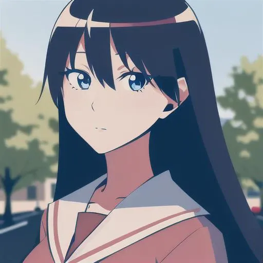 <lora:SakakiLoRA:0.8>, 1girl, solo, portrait, sakaki, long hair, blue eyes, (school uniform), (red school uniform), (serafuku), looking at viewer, outdoors, lighting