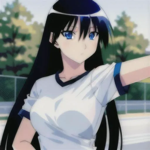 <lora:SakakiLoRA:0.8>, 1girl, solo, (portrait), sakaki, long hair, blue eyes, (good eyes), (white shirt), (gym uniform) looking at viewer, (stretching), outdoors, lighting