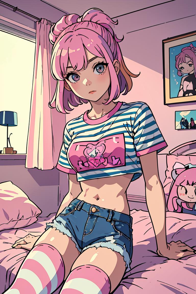 Anime girl sitting on the floor in front of a washing machine - SeaArt AI