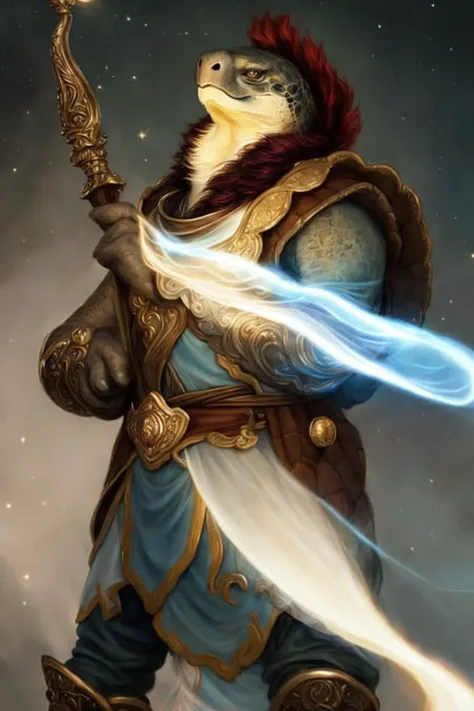 professional digital illustrationa male tortle sorcerer, art by artgerm and greg rutkowski and Luis Ricardo Falero and Wendy Froud, dense light rays, masterpiece and ray tracing