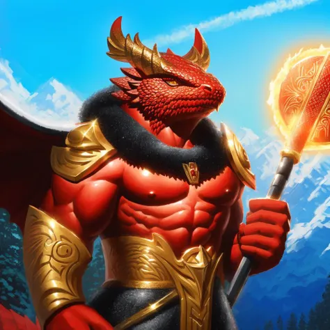 a red skin [dragonborn] holding an axe using a divine smite