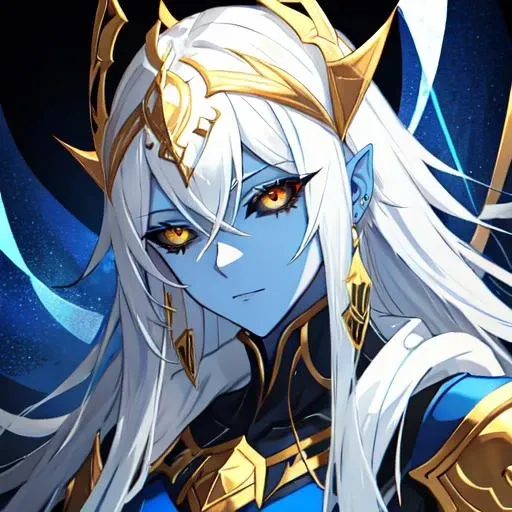 blue skin, elf ear,