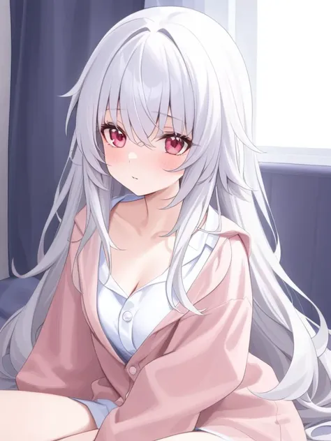 <lora:xlperson(kohaku_delta):1>,sailulu,clara,long white hair,red eyes,pajamas,, masterpiece,best quality,