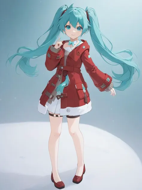 <lora:xl_kelala girl-000011:1>,red Coatventure\(clothing)\,hatsune miku,