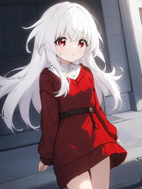 <lora:xl_kelala girl2-000012:1>,kelala girl,white hair,red eyes,sweater dress