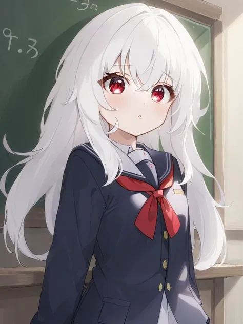 <lora:xl_kelala girl2-000012:1>,kelala girl,white hair,red eyes,school uniform,