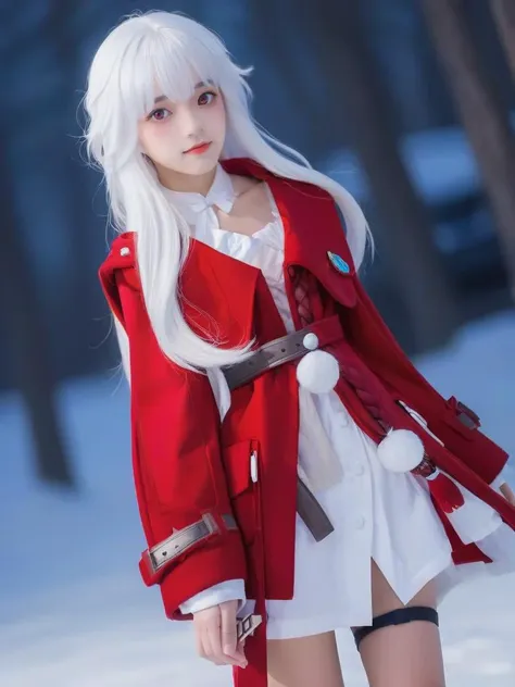 <lora:xl_kelala girl-000011:1>,kelala girl,white hair,Red eyes,Flowtress\(hairstyle)\,red Coatventure\(clothing)\,