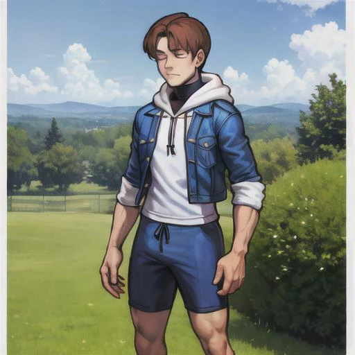 <lora:kensouKOF_1:1> 1boy, solo, 19y.o., blue jacket, white hoodie, black turtleneck, blue shorts, meditating, view from high <lora:murkysSpecialStyle_1:1><hypernet:samdoesartsHypernetwork_v422500Steps:0.058>