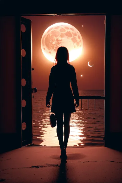 1girl, (sci-fi art by Sam Mayle:1.1) , dark art, pleasant minimalist, Rule of Thirds, POV shot of a ([Creature:Lunar eclipse:5]:1.3) , the Creature is very Underwater and Classic, from inside of a Broken Gate, crowded blossoms and Zodiacal light in background, Stars in the sky, split diopter, Masterpiece, Dark and Gritty, Modernism Art, Warm lighting, Fish-eye Lens, three colors, dripping fluorescent and dark red, (Rust and Red:0.7) , unreal engine, Unsplash