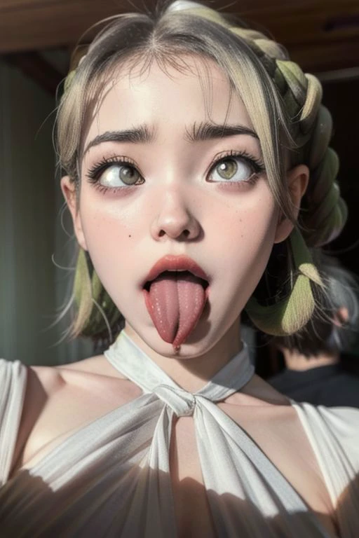 (masterpiece, best quality, highres, high resolution:1.2), extremely detailed, realistic, intricate details, 1girl, solo, blonde hair, Victory Rolls, bangs, eyelashes, eyeshadow, eyeliner, ahegao, rolling eyes, tongue, tongue out, blush, freckles, wearing fur coat and high-low skirt, breasts squeezed together , v arms, large breasts, (cinematic lighting, sunlight, volumetric), upper body, looking at viewer, portrait, simple background,
<lora:breasts_squeezed_together_v0.2:1> <lora:ahegao_V1:0.8>