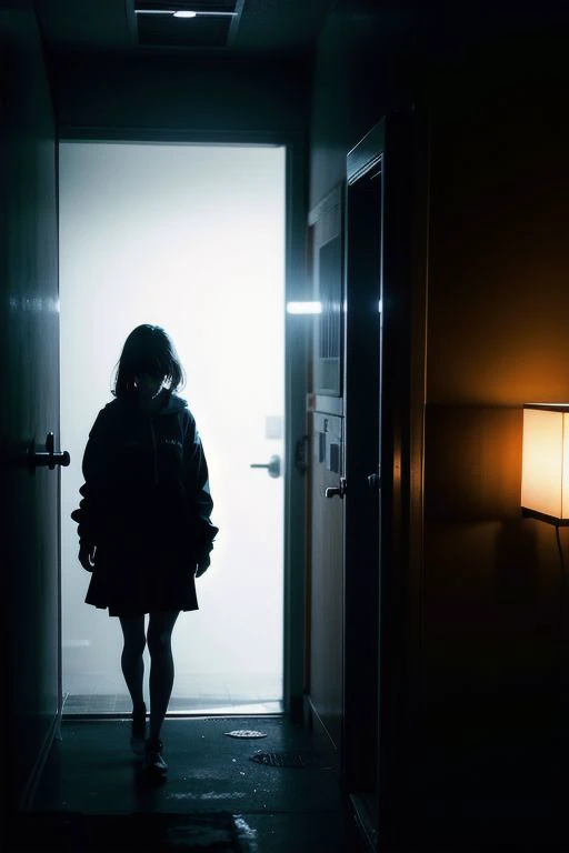 emotional, mood, deep, nighttime, silhoutte lighting, 404 written on wall