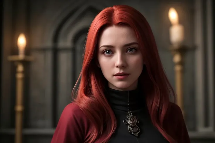 (masterpiece), HD, 4K, ultra-detailed, redheaded female mage