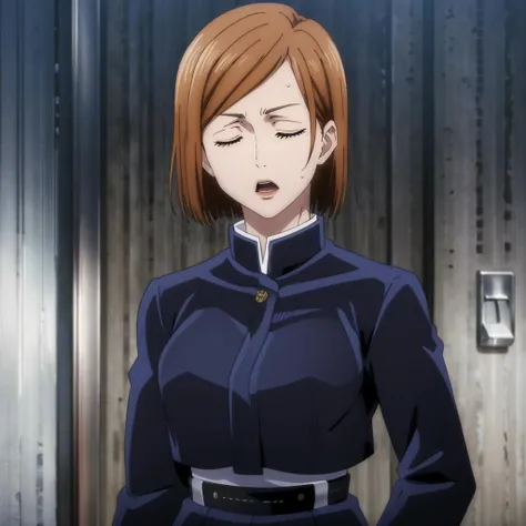 masterpiece,high quality,solo,
<lora:NobaraKugisaki001:0.7>,
NobaraKugisaki,1girl,
gakuran,cropped jacket,
belt,high-waist skirt,
closed eyes,frown,sweatdrop,open mouth,parody,