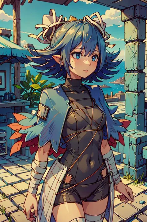 <lora:NESVoxelStyle:1> NESVoxelStyle, <lora:RtPL-Serene:1> serene_\(riviera\), blue_capelet, white_coat, black_bodysuit, black_headwear, bandages, short_hair,, ultra detailed, masterpiece, best quality, aesthetic, detailed,