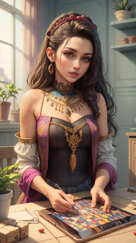 <lora:NESVoxelStyle:0.5> NESVoxelStyle a middle eastern woman playing an online puzzle game on her tablet <lora:add_detail:0.5>, (Masterpiece:1.3) (best quality:1.2) (high quality:1.1)