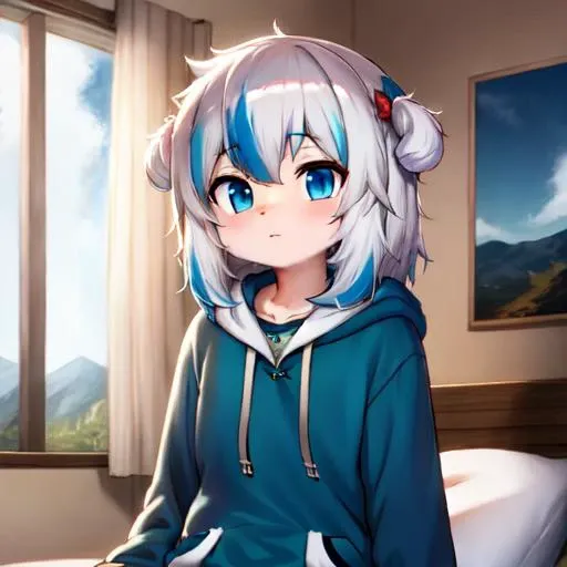 gawr gura, blue hoodie, highres,