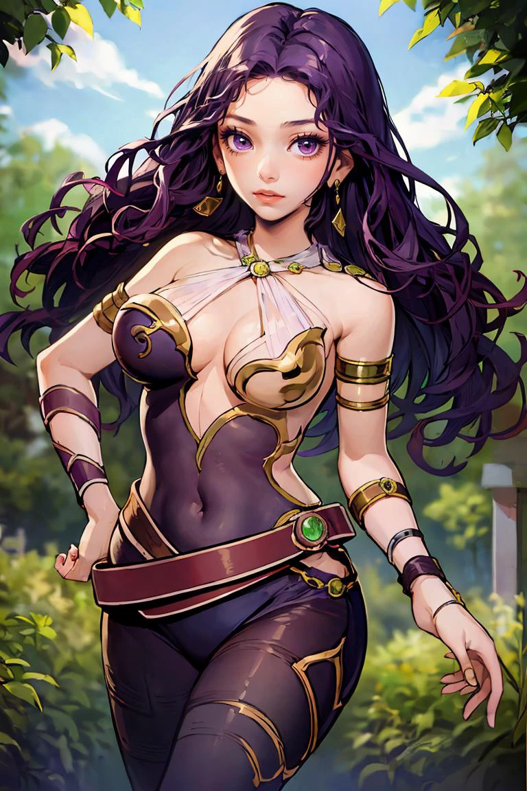 (masterpiece, best quality),1girl, beautiful face, f <lora:ff2maria-nvwls-v1:1> ff2Maria, cleavage, bodysuit, purple pantyhose, belt, earrings, armlet,