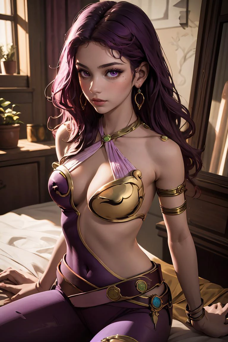 (masterpiece, best quality),1girl, beautiful face, <lora:ff2maria-nvwls-v1:1> ff2Maria, cleavage, nude, purple pantyhose, belt, earrings, armlet, full body,