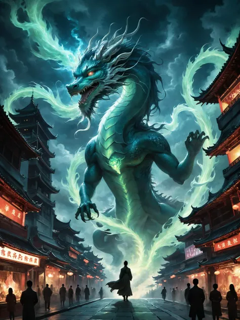 <lora:add-detail-xl:2.4> <lora:xl_more_art-full-xl:0.6> <lora:lyco-style-envydramaticlightingxl01_digital_art-xl:0.3> <lora:eastern_dragon-xl-by_hevok:1.0> <lora:rmsdxl_enhance-xl-by_rmada:2.0> <lora:rmsdxl_creative-xl-by_rmada:1.0> poster style, traditional ghostly chinese dragon, famous artwork by (malcolm liepke:1.2) and (michael kormarck:1.2), a colossal majestic eastern dragon with (ghostly glowing eyes:1.2) and a wavy glowing mane in a futuristic asian city at night, its body is covered with iridescent and (magically glowing scales arranged in mesmerizing fractal patterns:1.2), towering skyscrapers darken the sky, illuminated the clouds, silhouettes of people watching the spectacle, (hazy, cloudy, foggy, ghostly, eerie, ethereal, magical:1.1), (dark corners:1.2), ultra detailed