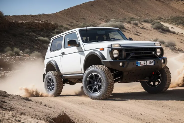 <lora:NIVARBN:.7> NIVARBN built for rock crawling stands on concrete wall, custom RALLY car body modified for rock crawling, jumper car dance, import offroad tuner, big offroad futuristic tyres, bedlock rims, graffiti, sandstorm, photorealistic, shot by Sony a7iii, (((detailed background)))