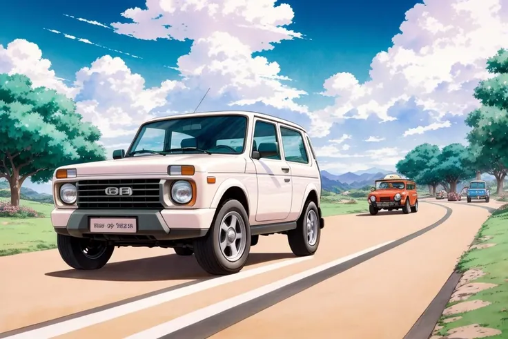 (anime), (illustration), cartoon, detailed, <lora:NIVARBN:.7> NIVARBN masterpiece,best quality,official art,extremely detailed CG unity 8k wallpaper,illustration, vehicle focus, road,   <lora:urushisato:.5> ((urushisato)) (((detailed background))), cute, funny, centered, award winning watercolor pen illustration, detailed, disney, isometric illustration, drawing, by Stephen Hillenburg, Matt Groening, Albert Uderzo