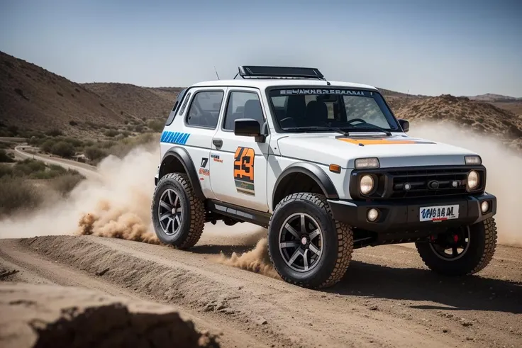 <lora:NIVARBN:.7> NIVARBN built for rock crawling stands on concrete wall, custom RALLY car body modified for rock crawling, jumper car dance, import offroad tuner, big offroad futuristic tyres, bedlock rims, graffiti, sandstorm, photorealistic, shot by Sony a7iii, (((detailed background)))