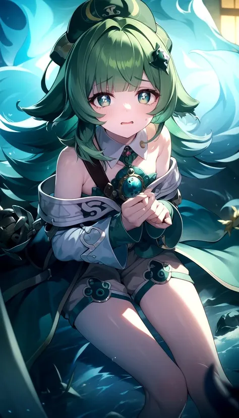 masterpiece, best quality, Green hair, flat, <lyco:huohuo:1.0>