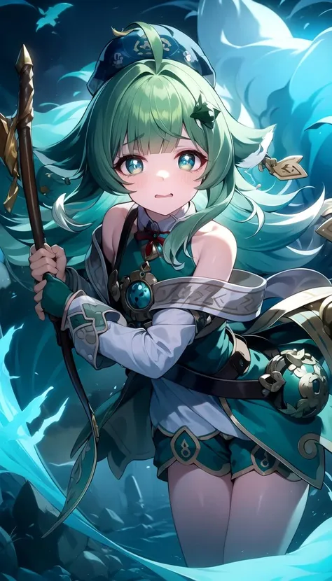 masterpiece, best quality, Green hair, flat, <lyco:huohuo:1.0>
