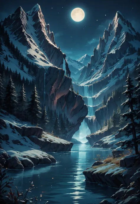 score_9, score_8_up, score_7_up, score_6_up, detailed, night, (dark environment), mountains, water, trees, no humans,