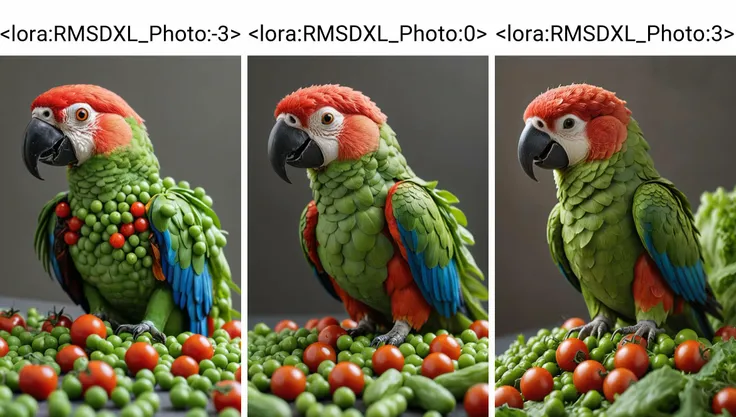a <lora:RMSDXL_Photo:-3> Photography of a {parrot made of peas and lettuce and tomato, pepper spike, perfect composition, masterpiece, best quality,}, highly detailed, instagram flickr, sharp focus, canon 5d f16.0 style, natural lighting, ultra-realistic