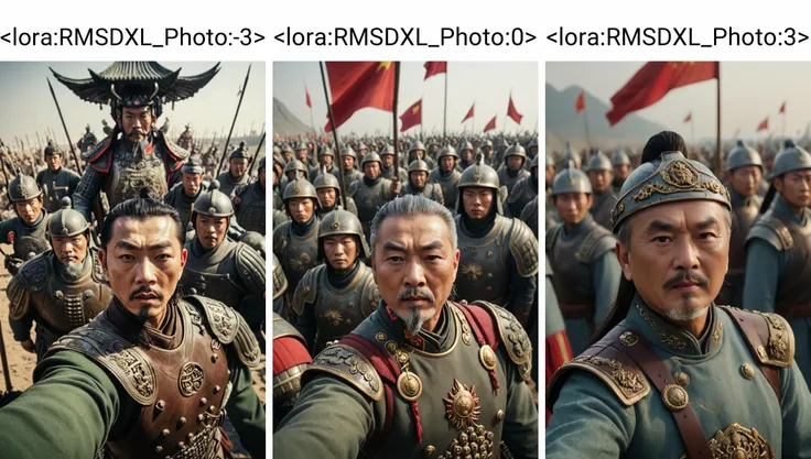 a <lora:RMSDXL_Photo:-3> shot from selfie,Ancient Chinese generals on the battlefield
