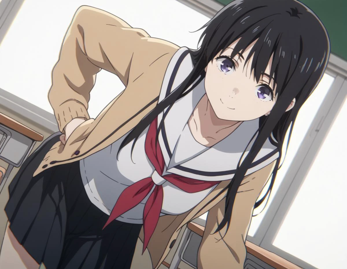 score_9, score_8_up, score_7_up, source_anime,
naokaueno, <lora:naoka-ueno-movie-ponyxl-lora-nochekaiser:1>,
naoka ueno, long hair, bangs, black hair, purple eyes,
school uniform, serafuku, cardigan, sailor collar, skirt, black skirt, pleated, neckerchief, red neckerchief, open clothes,
indoors, classroom, smile, bent over,
looking at viewer, solo, cowboy shot, dutch angle,