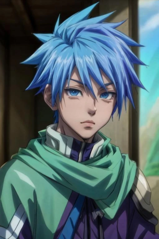 masterpiece, best quality, sketch, 1boy, solo, male focus, looking at viewer, upper body, , <lora:dino_tensei_shitara:0.70>, dino_tensei_shitara, blue hair, blue eyes, , , atompunk,