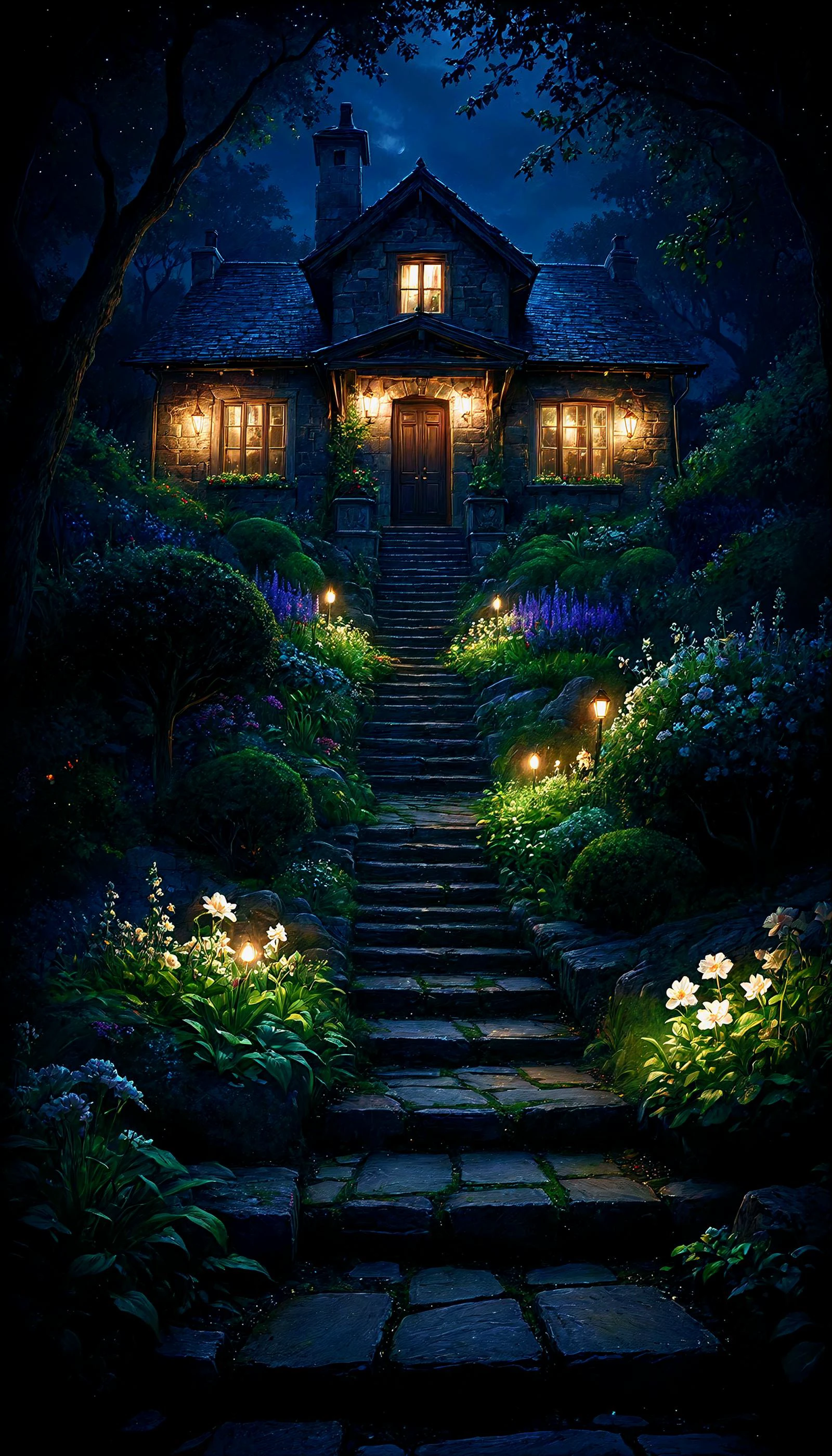 beautiful illustration, intricate illustration
pathway, house, garden, night, lights, flowers, trees, cozy, stone steps, illuminated, greenery, nature, exterior, evening, landscaping
<lora:zavy-cntrst-sdxl:1> dark, chiaroscuro, low-key <lora:extremely_detailed:1> extremely detailed, <lora:dark_weather:1> <lora:CinematicStyle_v1:1>