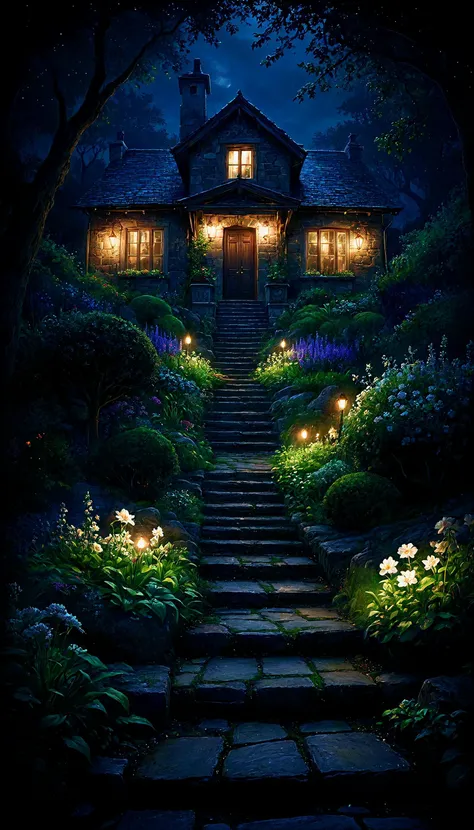 beautiful illustration, intricate illustration
pathway, house, garden, night, lights, flowers, trees, cozy, stone steps, illuminated, greenery, nature, exterior, evening, landscaping
<lora:zavy-cntrst-sdxl:1> dark, chiaroscuro, low-key <lora:extremely_detailed:1> extremely detailed, <lora:dark_weather:1> <lora:CinematicStyle_v1:1>