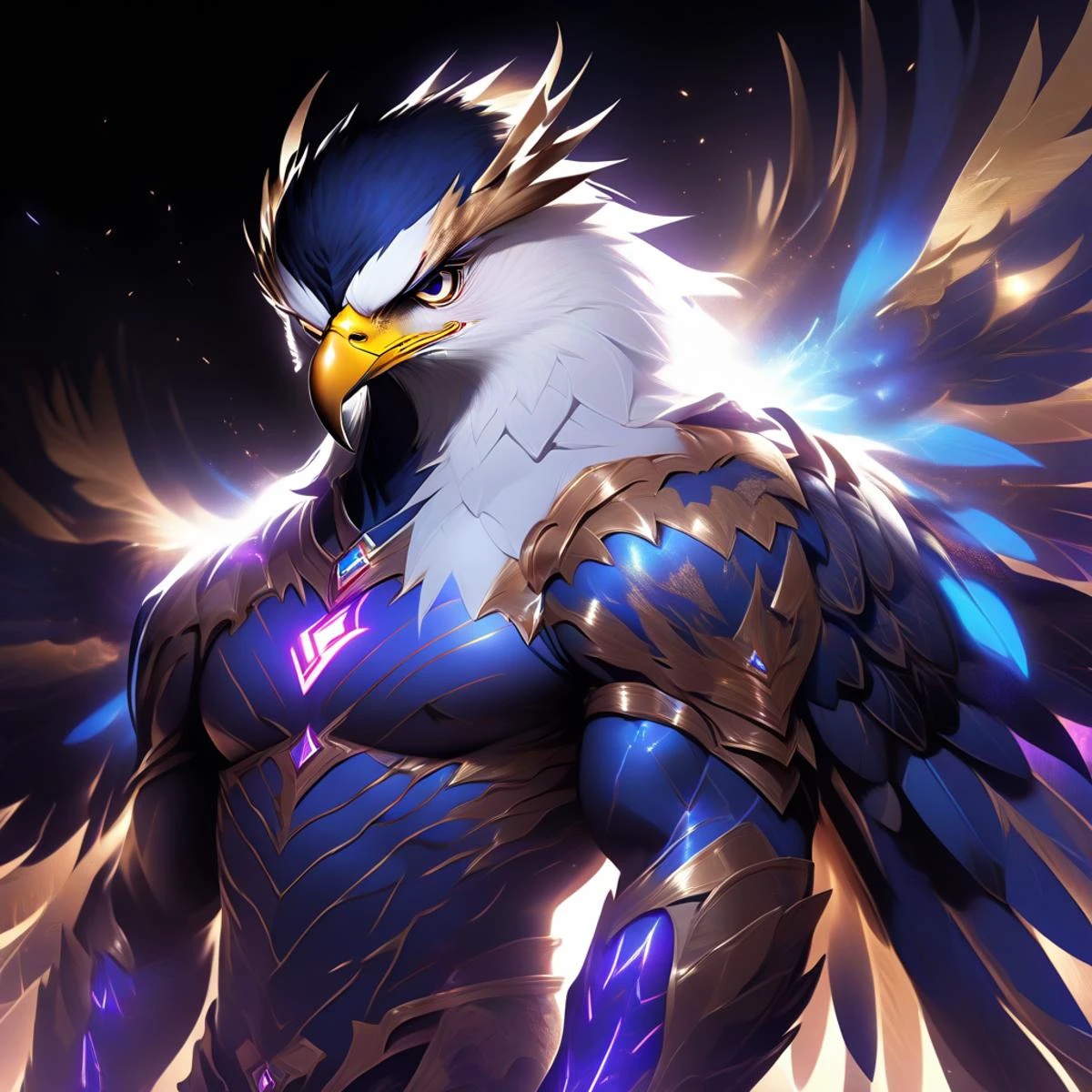 score_9, score_8_up, score_7_up,
side lighting, rim lighting, cinematic lighting, spectacled light, In'ei, chiaroscuro, 8K CGI digital illustration, shiny emphasis lines,  
(character is (indigo eagle, golden eagle beak, shiny emphasis lines, main boss, evil supervillain, embodiment of genetic perfection, colored lines, detailed eyes, perfect eyes, God of homosexuality and sin, male focus, celestial palace, anthropornorphic, Male, furry, High quality, clear, high resolution, invulnerable, invincible, hyper healing factor, hyper intelligence, side view, wide thick chest, thick arms, large shoulders, thick thighs, )), 
((subsurface scattering, Photorealistic, Hyperrealistic, analog style, realistic, film photography, detailed background, ):1.5), 
((in the style of and art by jiandou, darkgem, ruaidri, yupa, kiyosan, Pino Daeni, Raphael, Leonardo da Vinci, Frank Lloyd Wright, James Gurney, Thomas Kinkade, Midjourney, )), 
<lora:ANN01:0.85>  <lora:[XL]Demon_Legion:1>  <lora:dark_weather:0.8>  SimplepositiveXLv1,  zPDXL,