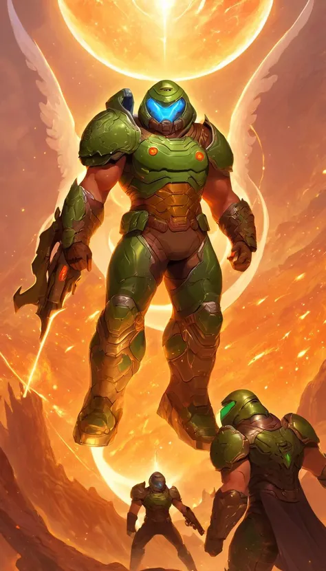 ethereal fantasy concept art of Cinematic scene, hero view, Doomguy, action pose, detailed background, masterpiece, best quality, high quality, highres, absurdres <lora:doomguy_xl_v1:1> . magnificent, celestial, ethereal, painterly, epic, majestic, magical, fantasy art, cover art, dreamy