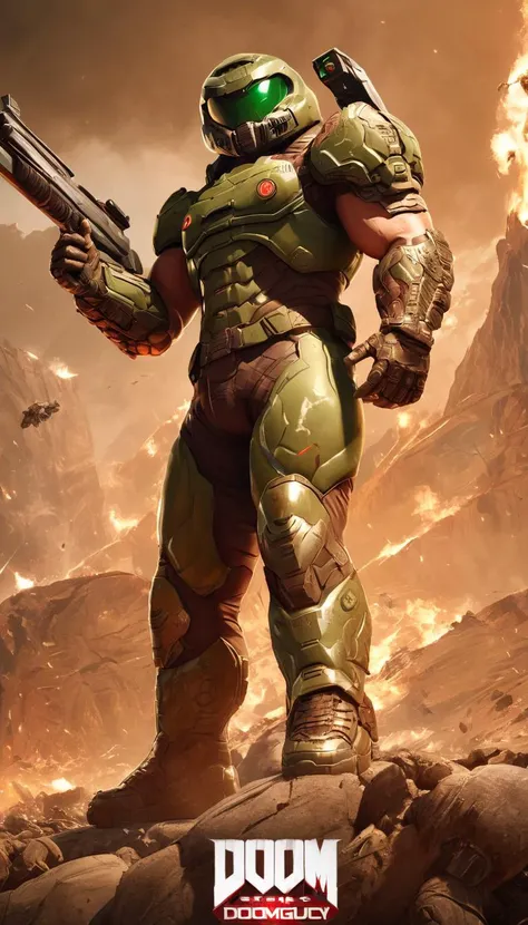 breathtaking Cinematic scene, hero view, Doomguy, action pose, detailed background, masterpiece, best quality, high quality, highres, absurdres <lora:doomguy_xl_v1:1> . award-winning, professional, highly detailed