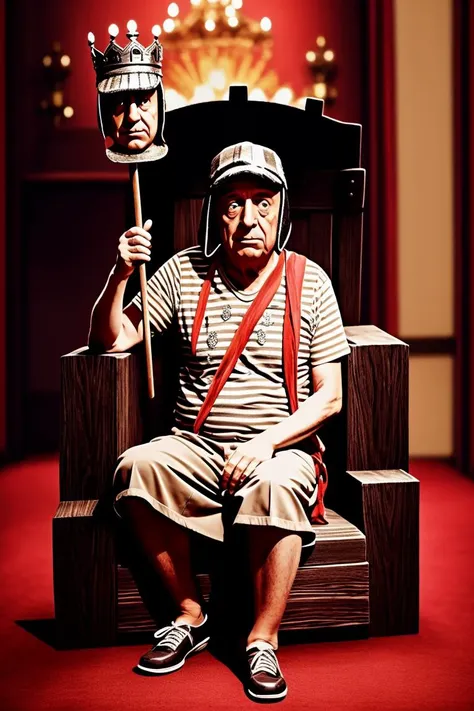 photo of elxchavo, on throne, crown on head, castle room, masterpiece, best quality, photo, artstation