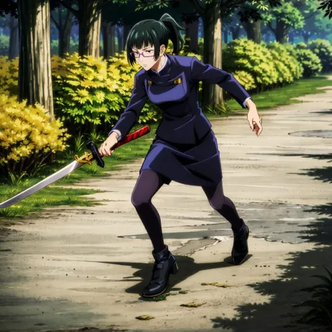 masterpiece,high quality,solo,forest,
<lora:MakiZenin001:0.7>,
MakiZenin,1girl,
ponytail,
eyewear,
gakuran,
skirt,
pantyhose,
running,holding a sword,