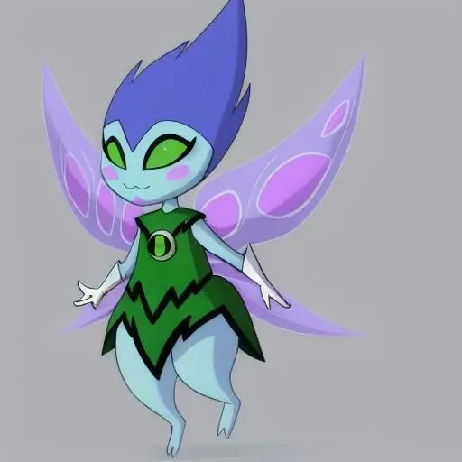peskydust, male, 1boy, solo, full body, wings, barefoot, grey background, :3, colored skin, fairy wings, fairy, two toes, huge ass, green eyes, male focus, colored sclera, blue skin, no pupils, blue hair, huge thighs, three fingers, (best quality, masterpiece:1) <lora:peskydust-10alt:1>